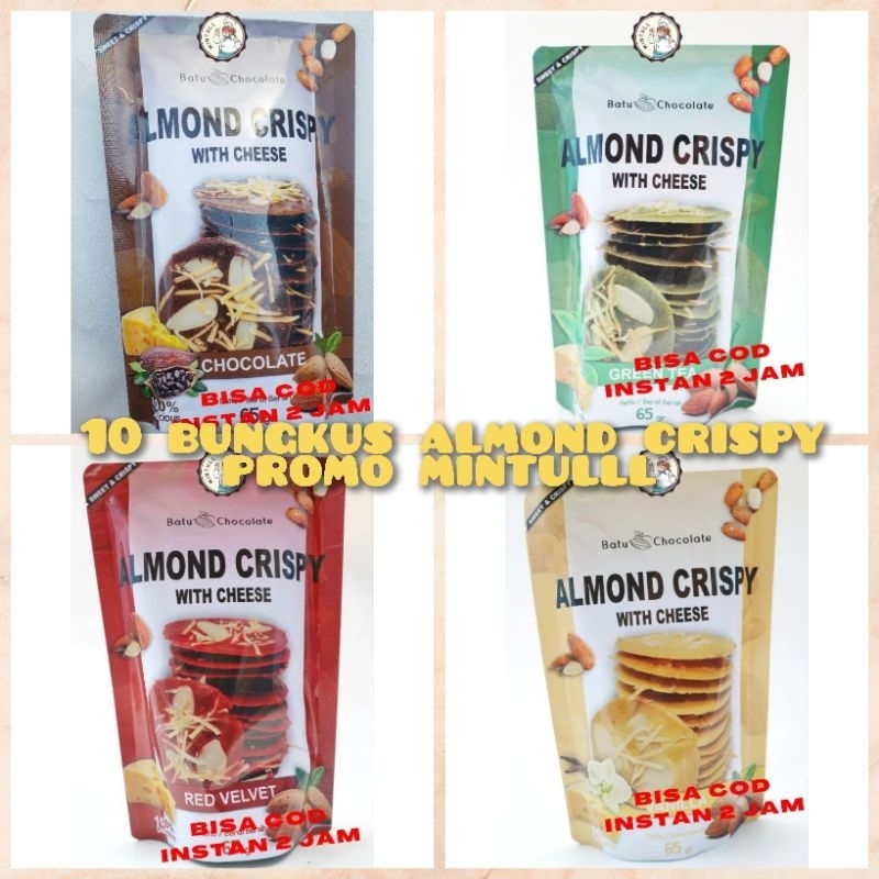 

[PAKET HEMAT] 10 BUNGKUS CAMILAN KUE KERING ALMOND CRISPY WITH CHEESE CHOCOLATE GREEN TEA RED VELVET VANILLA 65 GRAM SNACK KEKINIAN ENAK MURAH OLEH-OLEH KHAS BATU MALANG