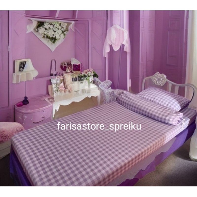 FARISA SPREI KOTAK UNGU PICNIC AESTETIK HOMEMADE VINTAGE KOREA JEPANG SAKURA ANTIGESER SHABY HOMEMAD