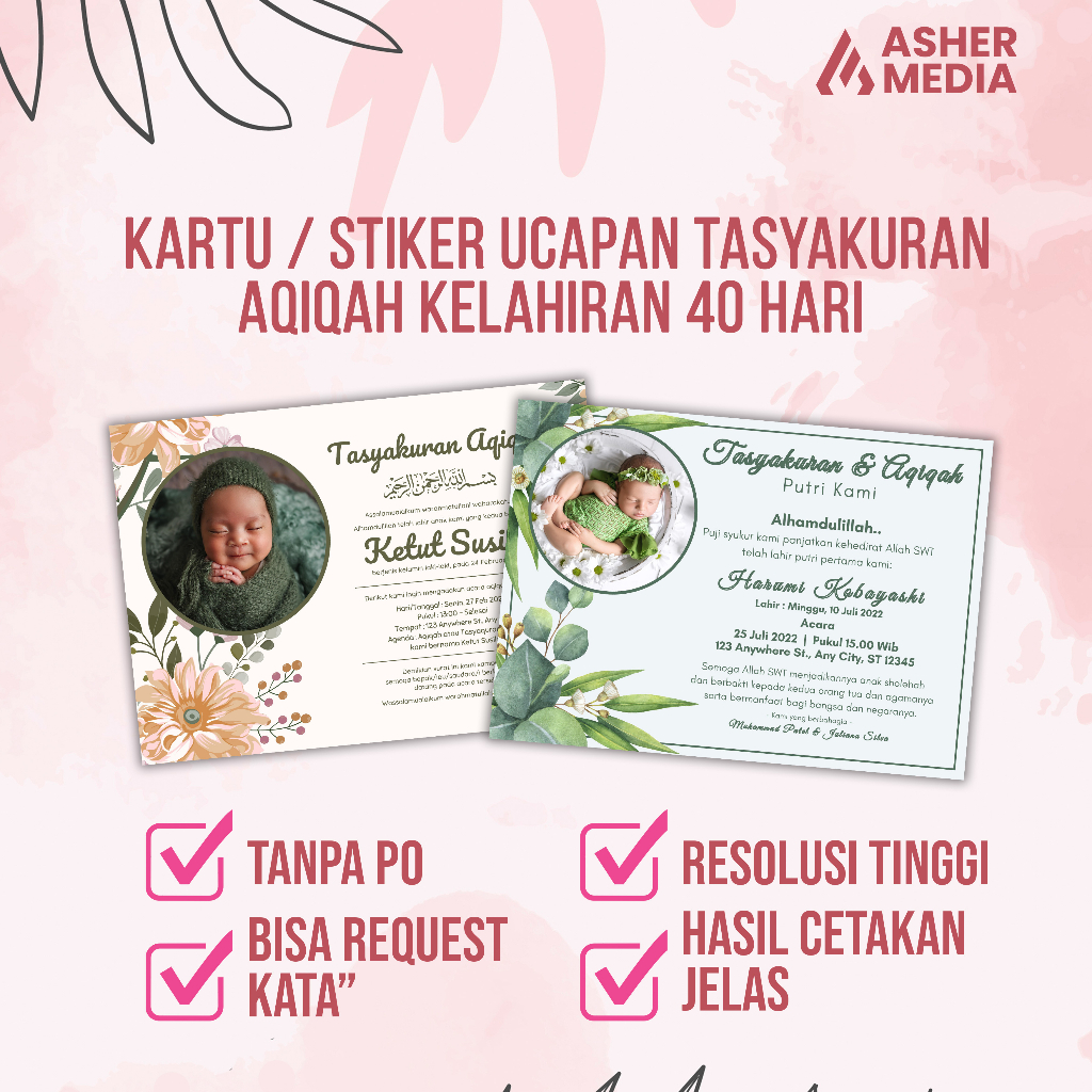 KARTU / STIKER UCAPAN TASYAKURAN AQIQAH / TASYAKURAN 40 HARI KELAHIRAN