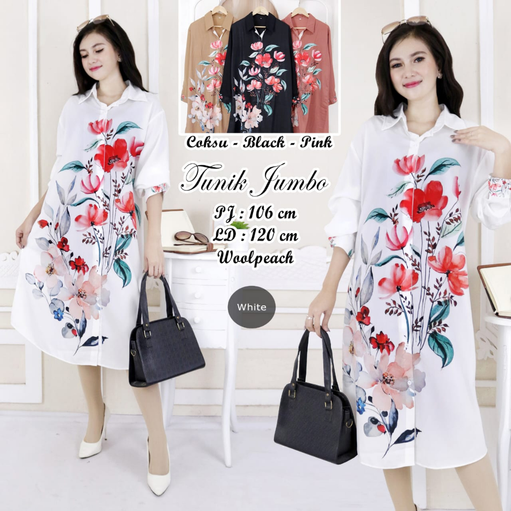 Kemeja Tunik Jumbo Bunga Import #TK184