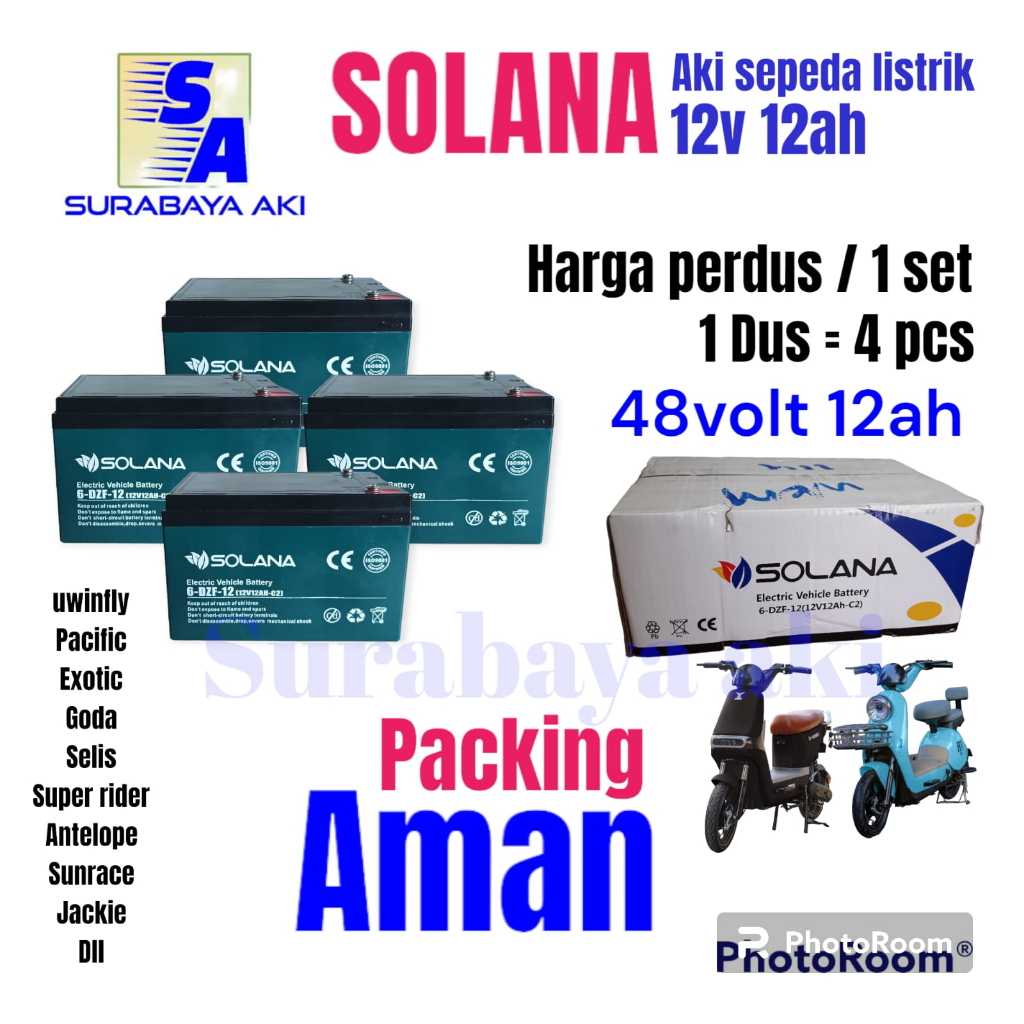 AKI SEPEDA LISTRIK 48V 12AH SOLANA 48V 12AH BATERAI SEPEDA LISTRIK 12AH SOLANA 1 SET SOLANA 12AH PRE