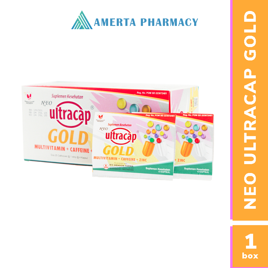 NEO ULTRACAP GOLD Box Suplemen Kesehatan Multivitamin C E B Complex Caffeine Zinc