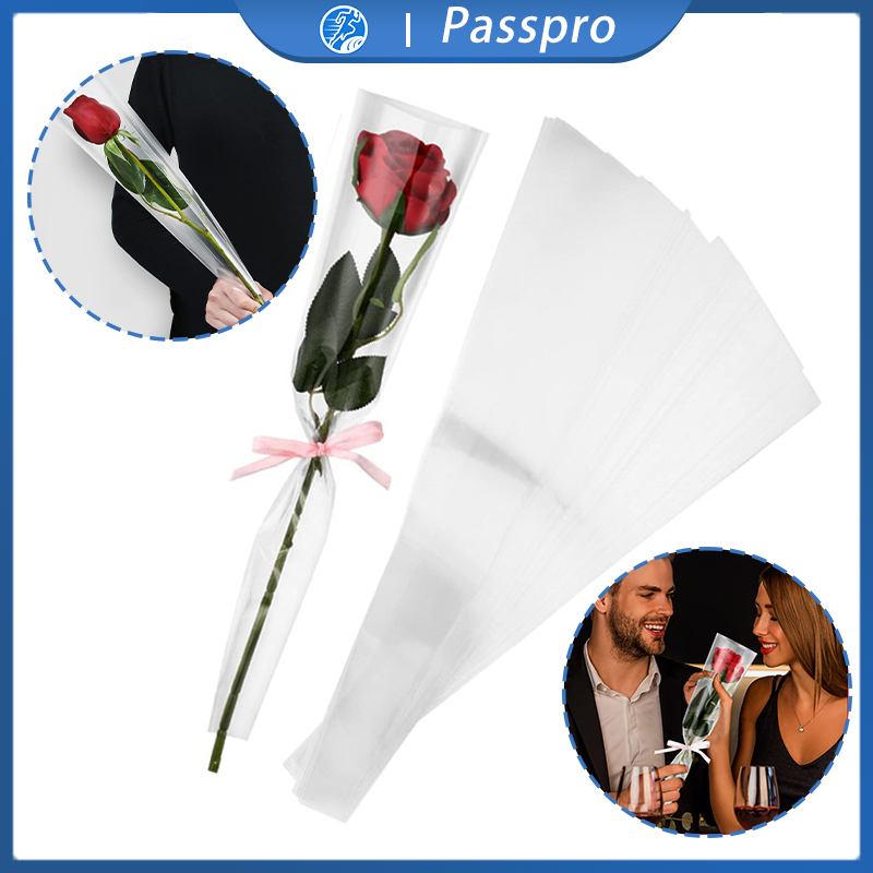 100pcs Kantong Bunga Single Rose Plastik Bunga Satuan Plastik Bunga Mawar Satu Tangkai