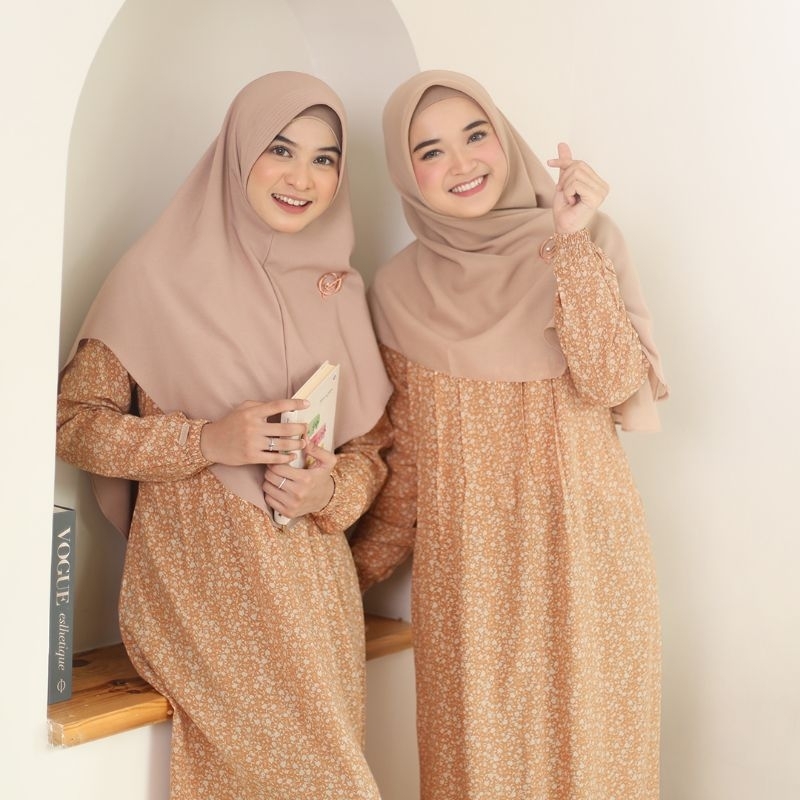 SALVINA Nadea Dress tanpa Jilbab (Dress Only) / Homedress / Gamis Rayon / Rayon motif