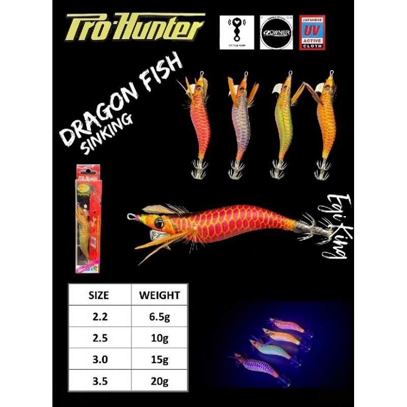 Umpan Cumi Udang Pro Hunter Dragon Fish 2.5 dan 2.2 Egi king
