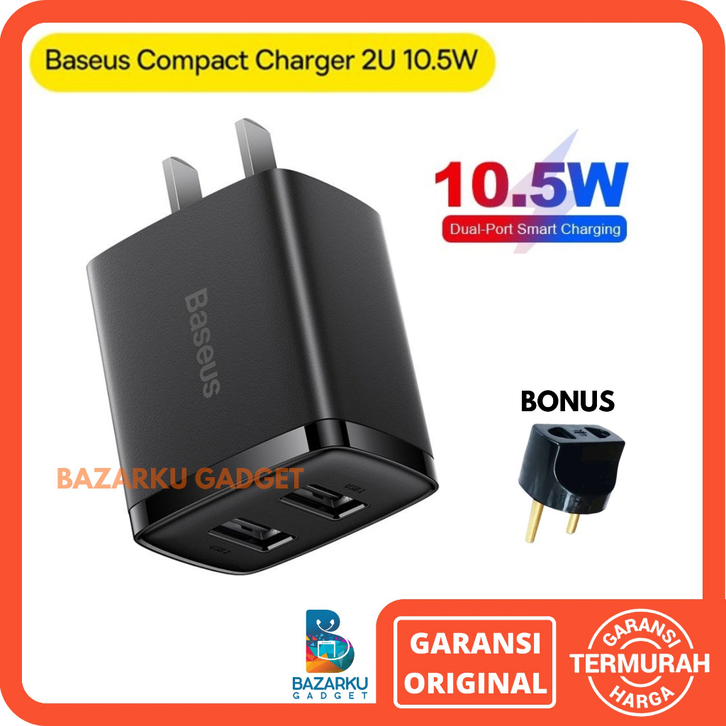 Baseus Adaptor Compact Charger 10.5W Dual USB Baseus Kepala Charger Baseus Adaptor Baseus Kepala Cha