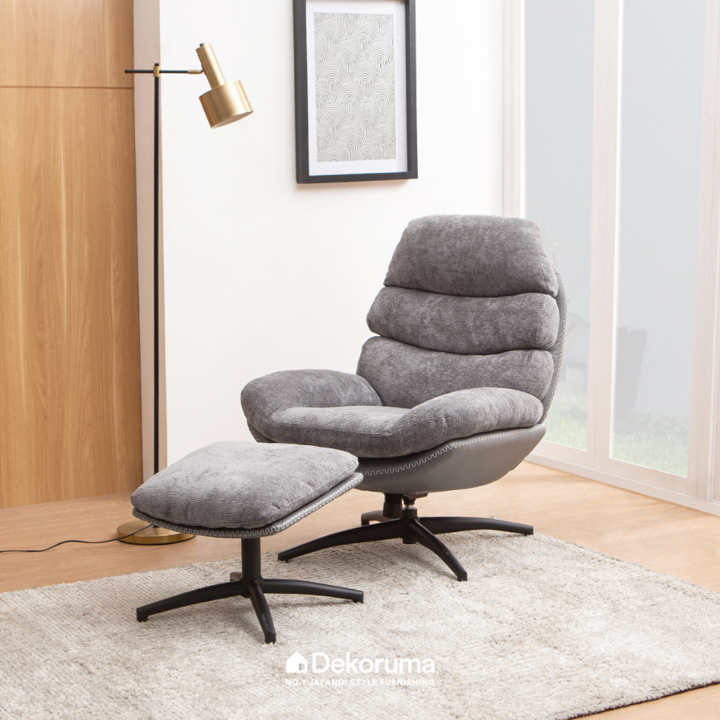 Dekoruma SEIJI Sofa Aksen Single Seater dengan Stool Kain - Abu-abu Tua