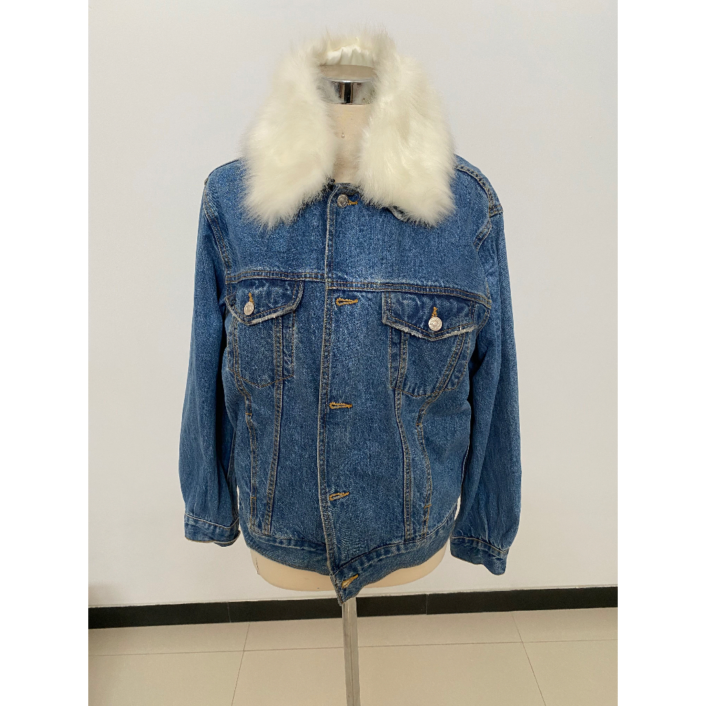 JACKET DENIM MANGO ORIGINAL JAKET JEANS FOR WOMEN BULU HANGAT BORDIR S XL JUMBO BESAR BULU HANGAT BO