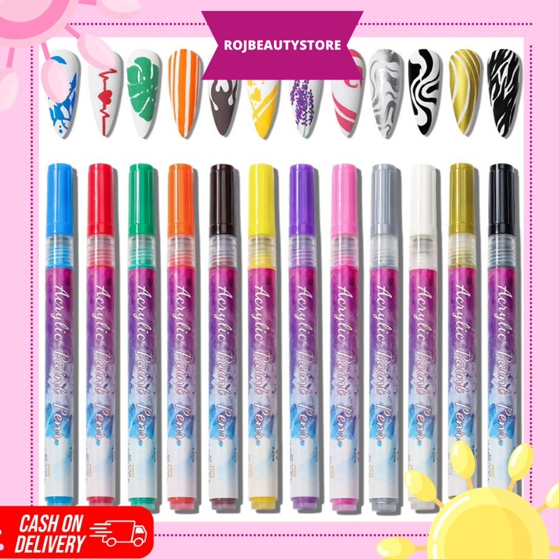 Nail Art Painting Pen Acrylic Paint Fine Tip 0.7mm Pulpen Gambar Waterproof