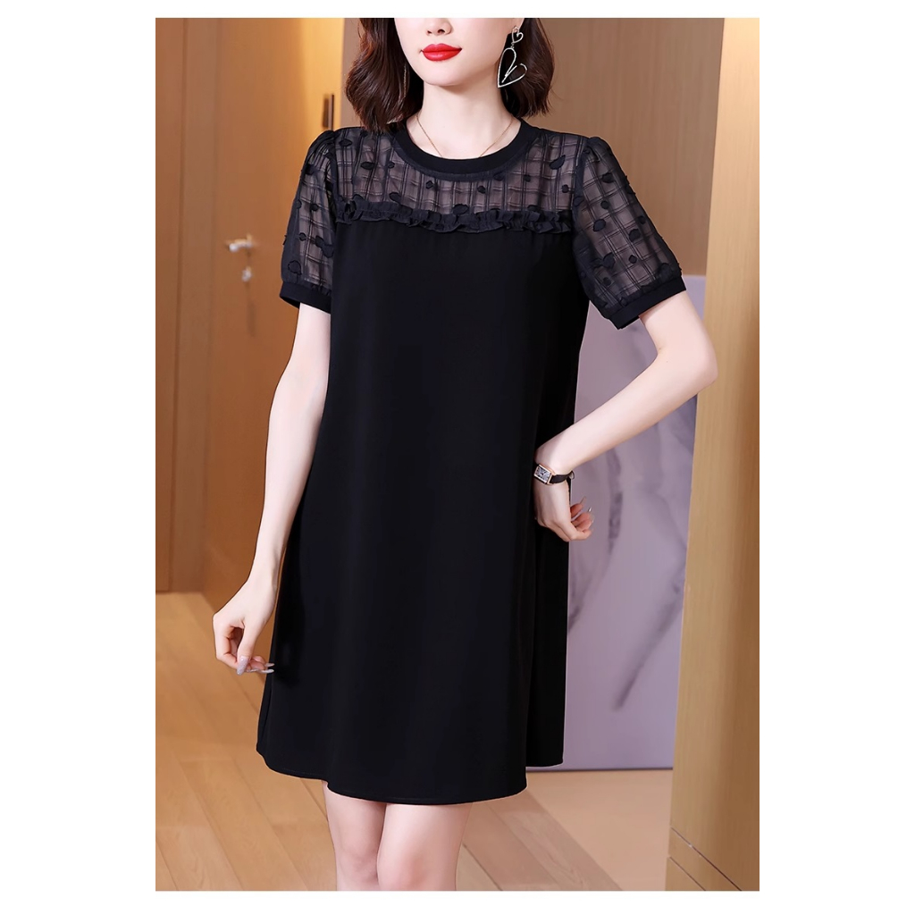 Gaun Pesta D23043 Hitam Lengan Pendek Party Dress