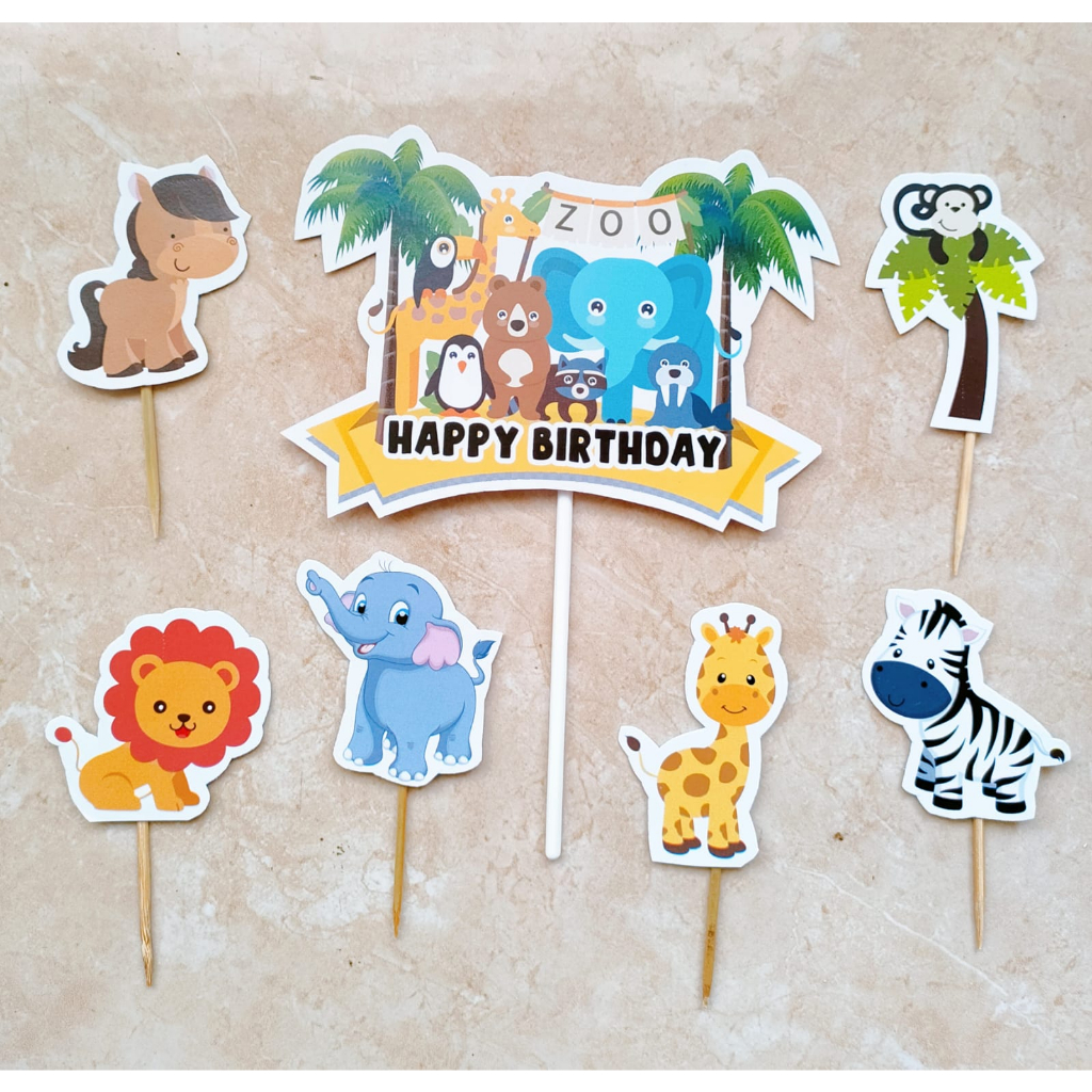 zoo cake topper hiasan kue ulang tahun dekorasi kue ulang tahun motif Animal zoo Binatang Hewan