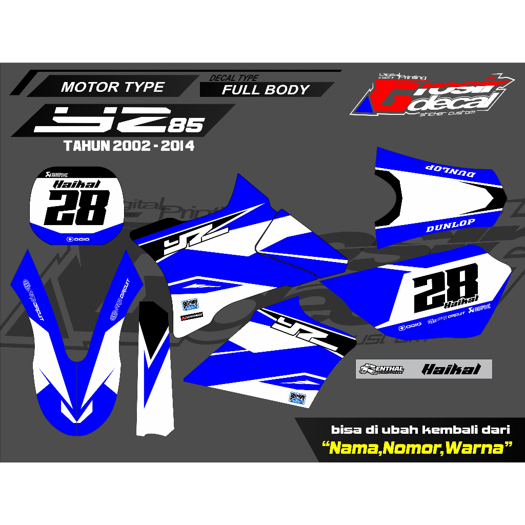 Decal Stiker YZ 85 Lama Biru Full Body Stiker YZ 85 Lama Biru Fullbody