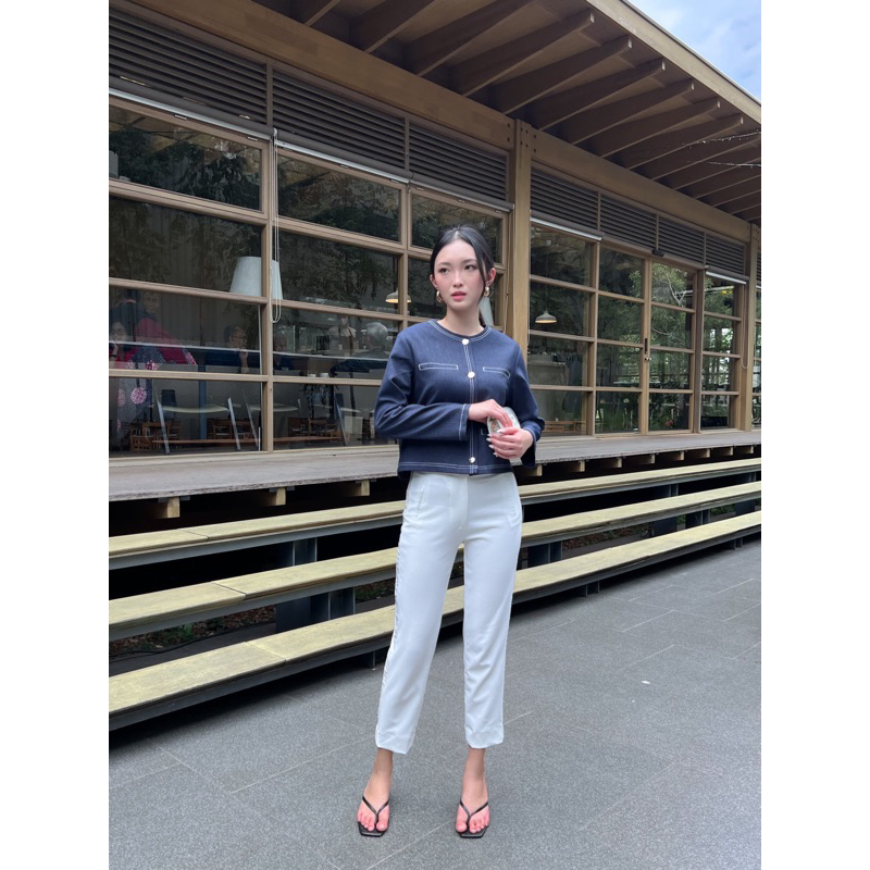 Bina White Trousers Semi Wool Stretch S-L