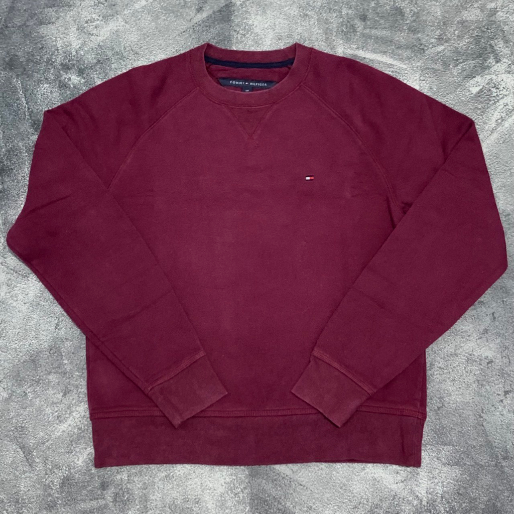 Crewneck Tommy Hilfiger Small Logo Maroon Branded Original