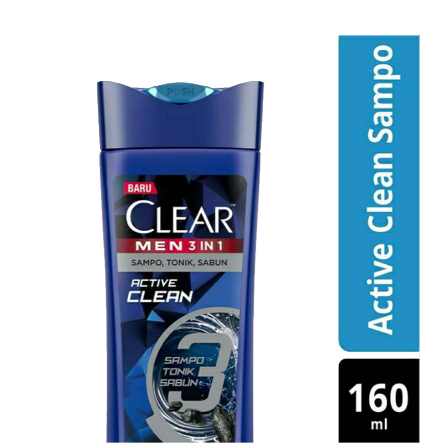 Clear Men Shampoo 3 In 1 Active Clean 160Ml