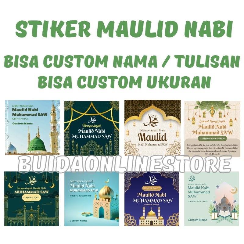 

Stiker Label Memperingati Maulid Nabi Muhammad SAW Sticker Dekorasi Kemasan Hiasan dus box kotak mika paperbag bingkisan parcel hampers bisa custom tulisan tambah nama ukuran 4 5 6 7 8 9 10 cm