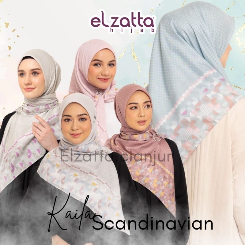 ELZATTA HIJAB SEGI EMPAT KAILA SCANDINAVIAN BAHAN POLYCOTTON MOTIF PREMIUM KERUDUNG ELZATTA JILBAB E