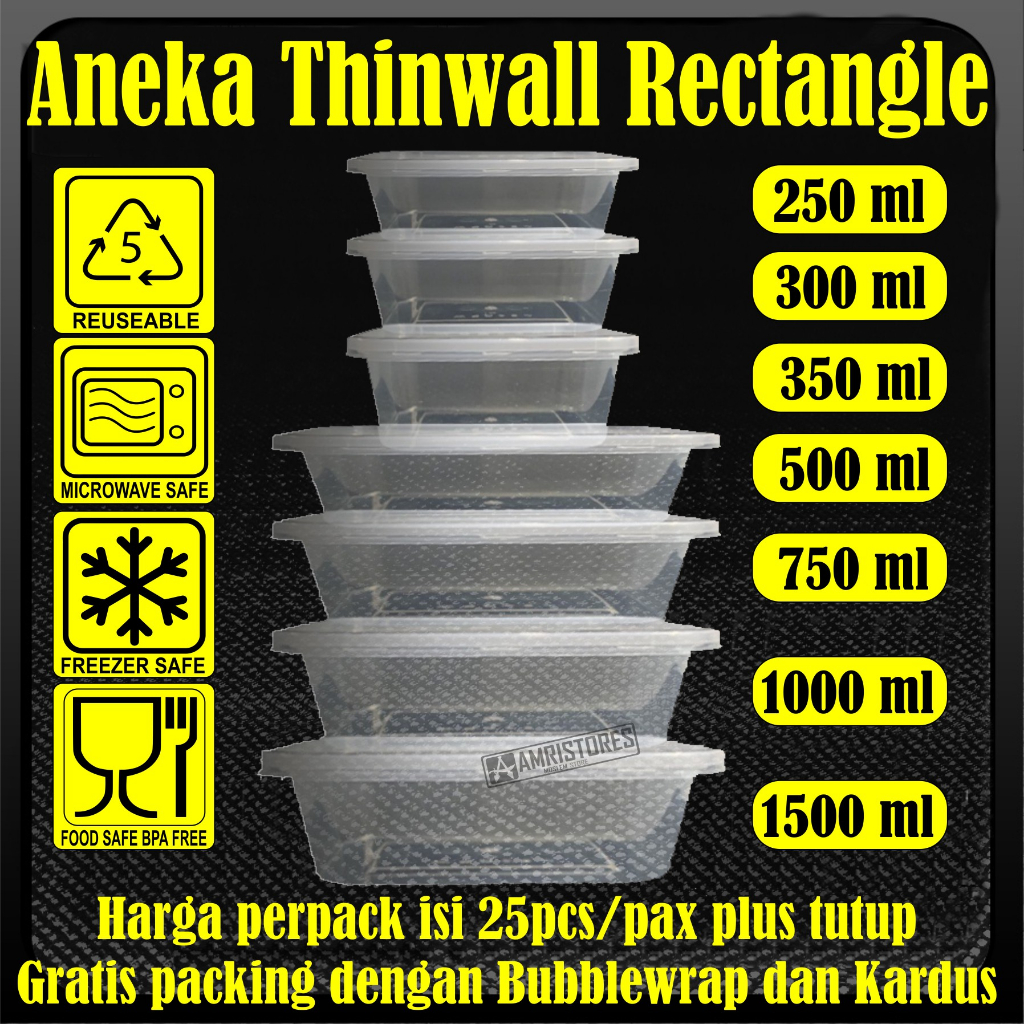 Thinwall ractangle kotak mika plastik wadah makanan higienis kuat aman 250 ml 350 ml 500ml 750 ml 10