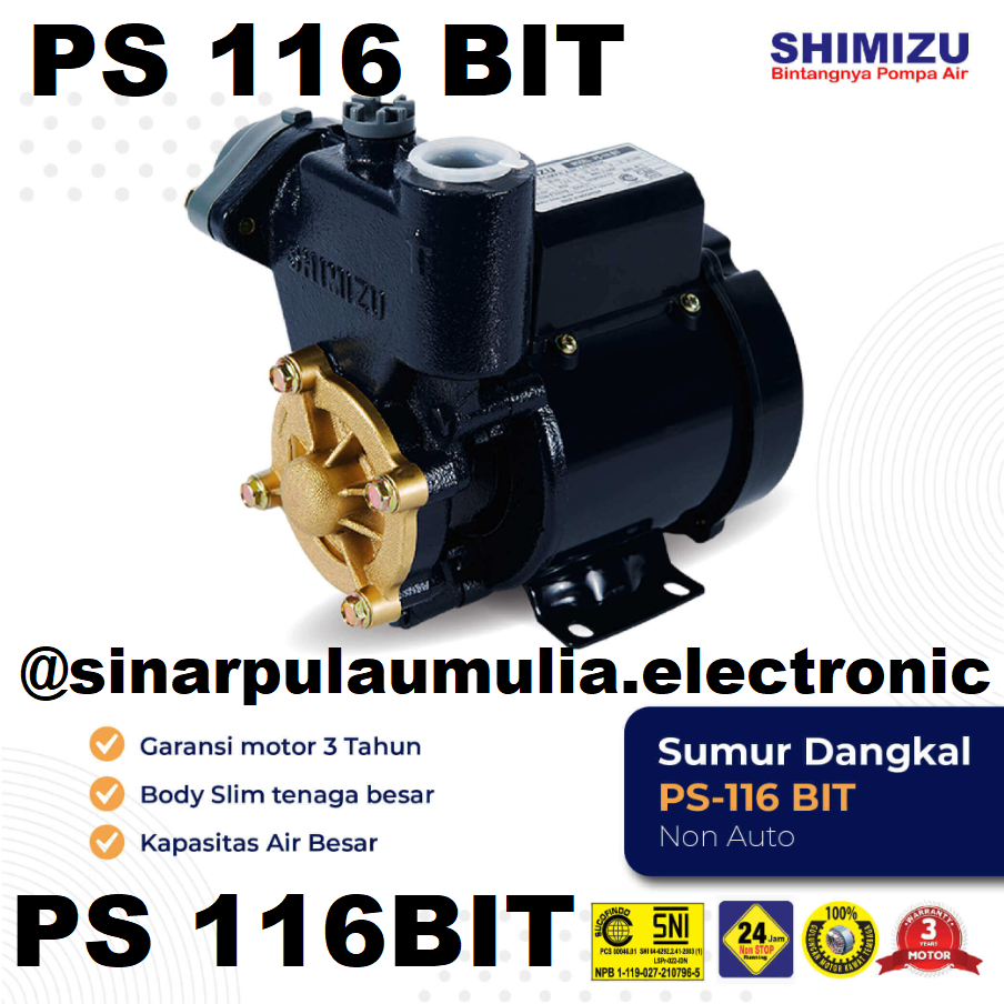 Shimizu Pompa Air 125 Watt Sumur Dangkal Non Otomatis - PS-116 BIT / PS 116 BIT / PS116 BIT / PS 116