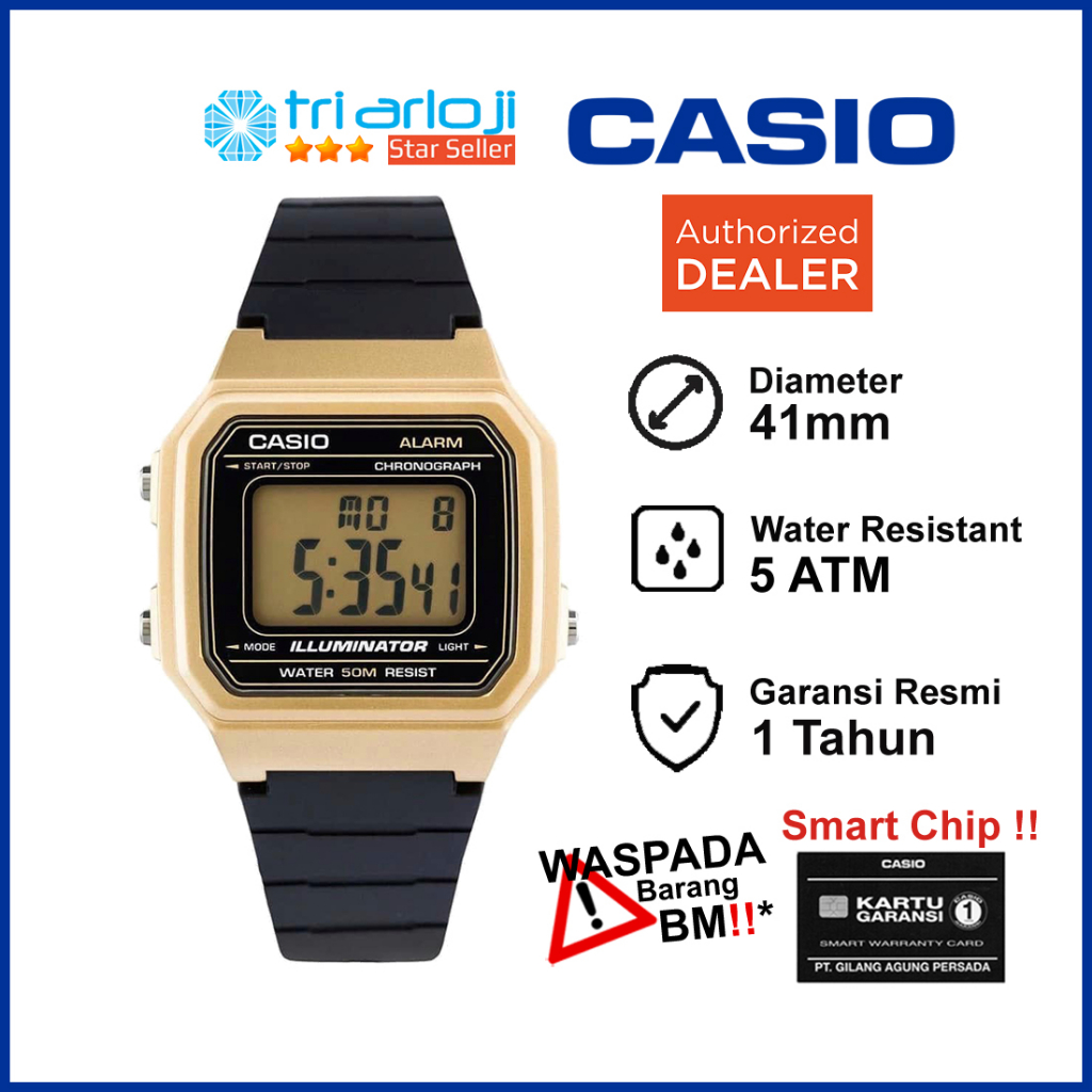 CASIO W-217HM-9AVDF Jam Tangan Pria Digital Rubber Hitam Emas W-217HM-9A W217HM
