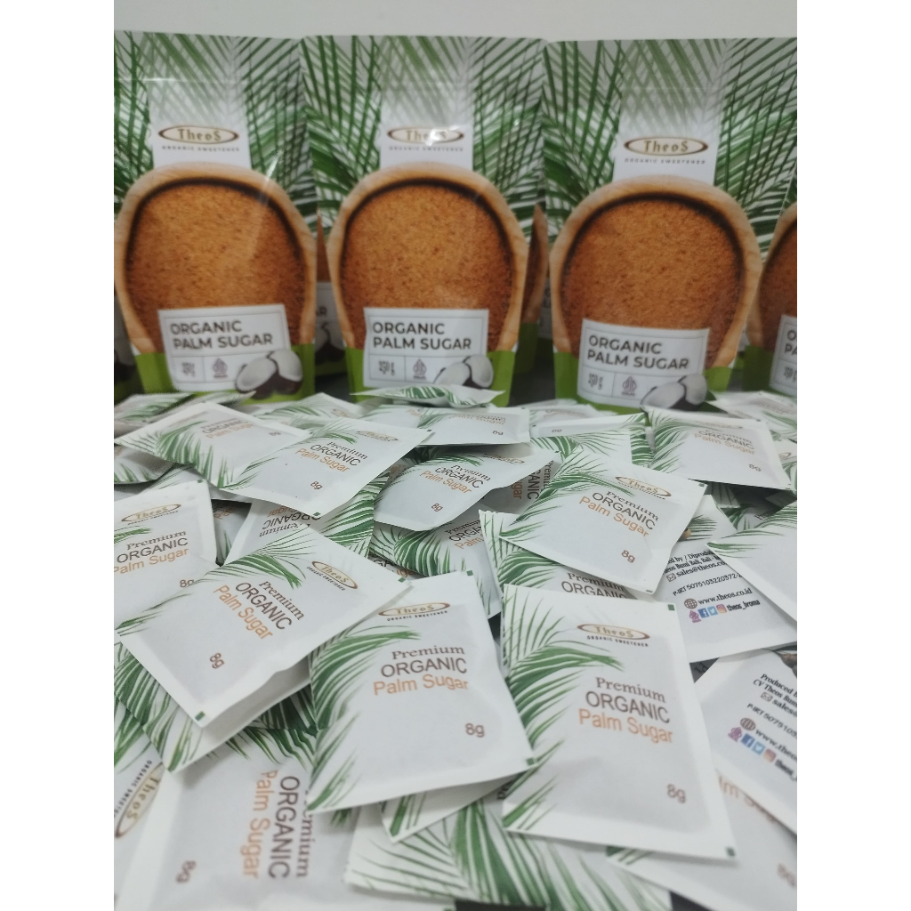 

Palm Sugar Sachet 8g Premium Organic - Theos Chocolates - Premium Gula Palem/Gula Semut 8g si 100pcs Packaging Simple