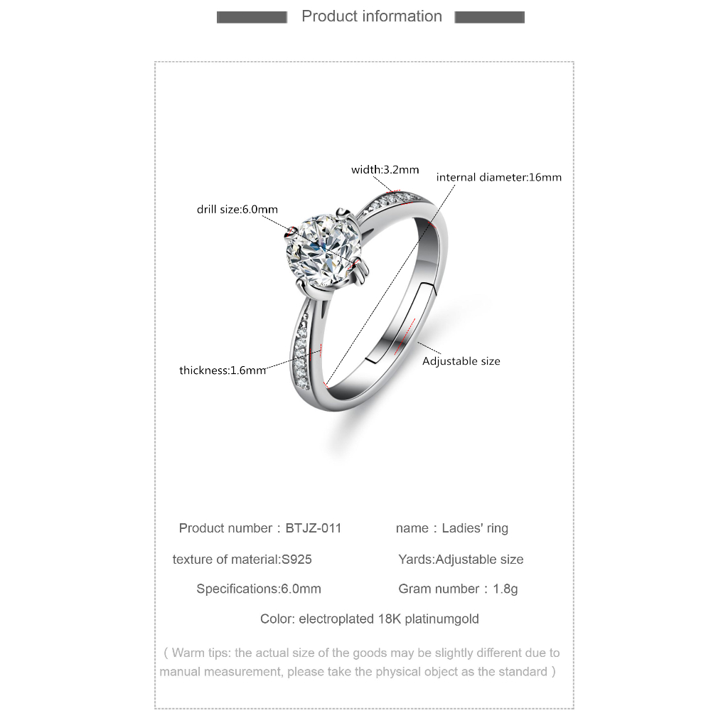 LOVETIA Cincin Moissanite 1.0 Ct 925 Sertifikat GRA BTJZ011