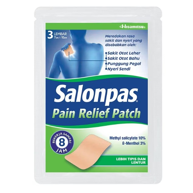 Salonpas Pain Relief Patch 3 Lembar / nyeri otot, nyeri sendi, terkilir, dan punggung pegal.