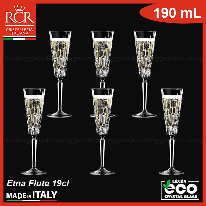 1 SET 6 PCS RCR Crystal Glass Etna Flute 19cl/Gelas RCR Crystal/Gelas Kaki Crystal/RCR Champagne Flu