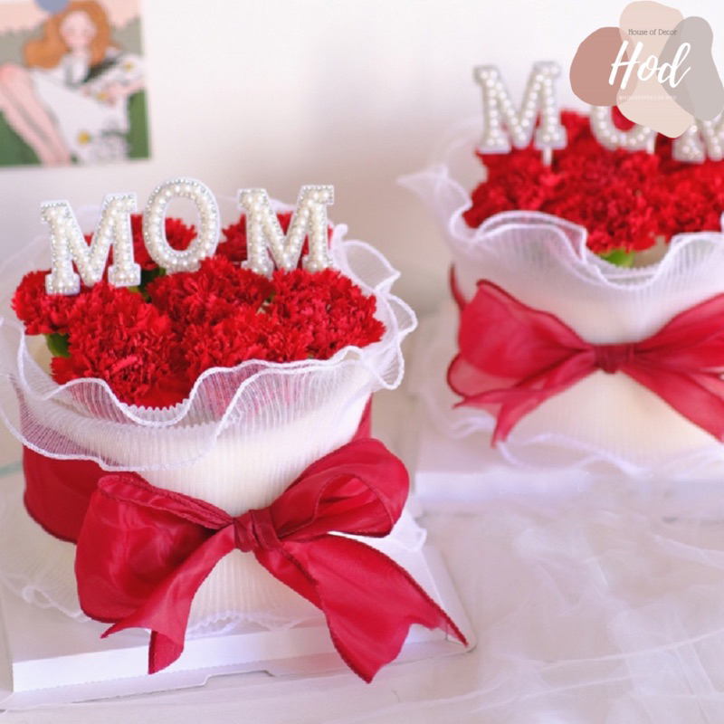 Hiasan Renda Cake Tulisan Mom Model Bouquet Lace Topper Untuk Hari Ibu Birthday Valentine Mother's D