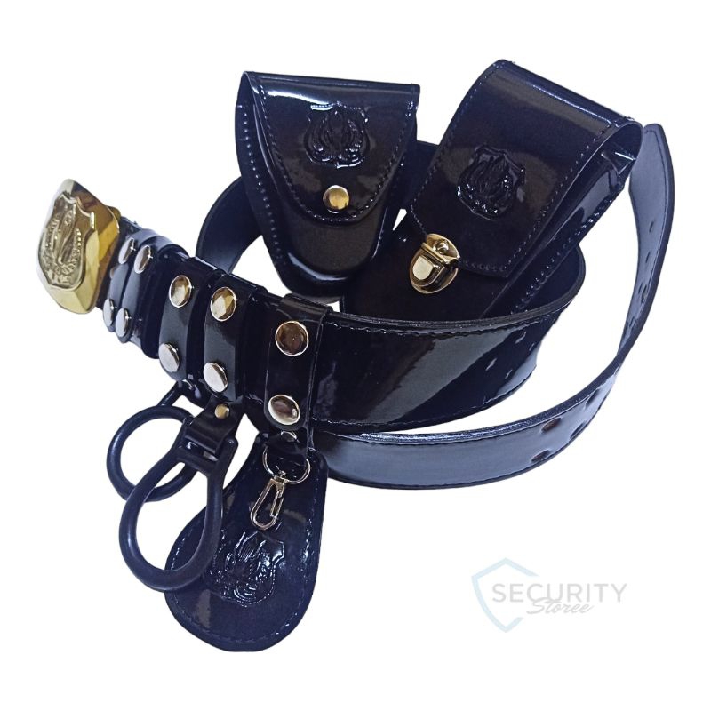 Sabuk security kopel satpam kulit sintetis hitam kilap lengkap embos satpam