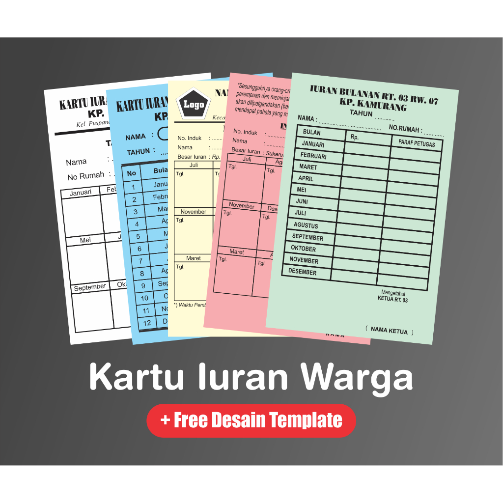 Kartu iuran bulanan RT/RW/DLL