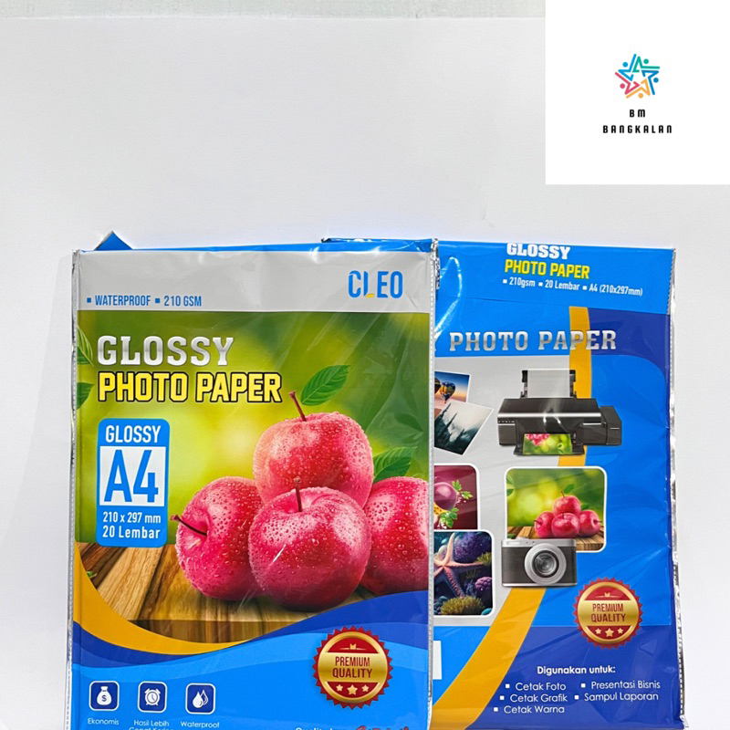 

Kertas Glossy Photo Paper CLEO by e-Print 210 gsm A4 isi 20 lembar