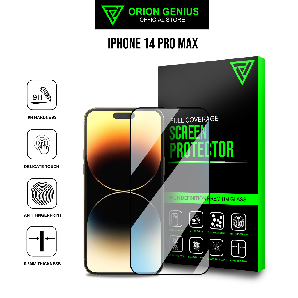 Orion Genius Anti Gores Tempered Glass 5D for iPhone 14 PRO MAX FullCover Premium Glass Full Screen 