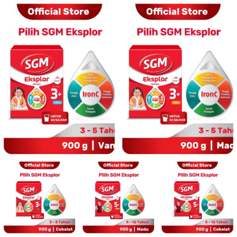 SGM 3+ Madu/Vanila 900gr / SGM 3+ Cokelat 900gr / SGM 5+ Madu/Cokelat 900gr