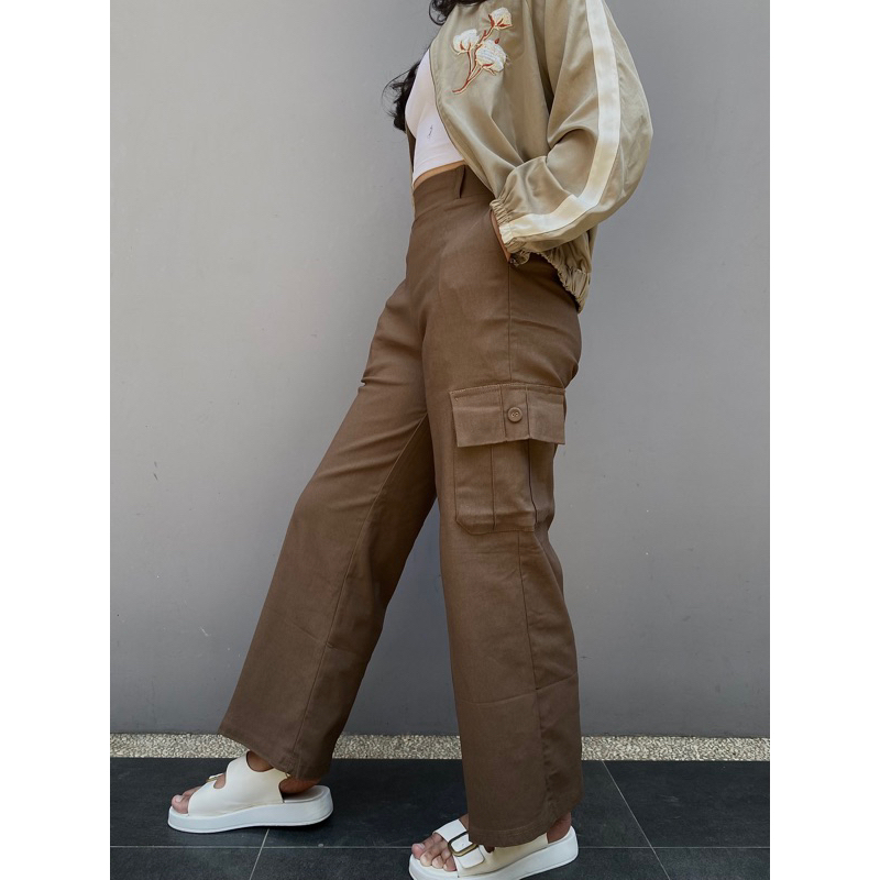 SF Kulot cargo soft jeans cream | Celana wanita