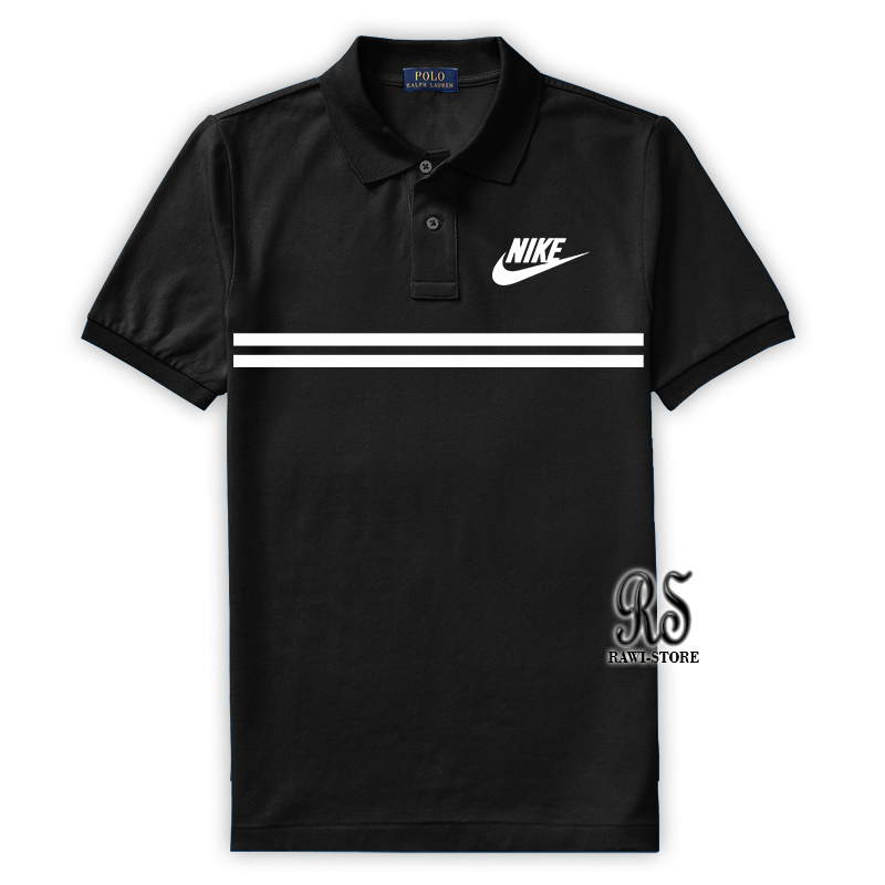 Kaos Polo-Shirt Kaos Kerah Kaos Pria Kaos Wanita Kaos Logo Nike Strip Original Putih