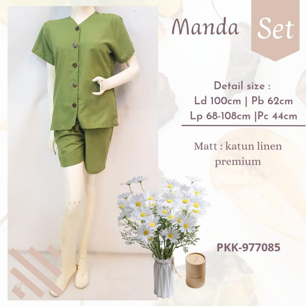 Setelan Linen pendek polos / Oneset linen polos (PKK-977085)