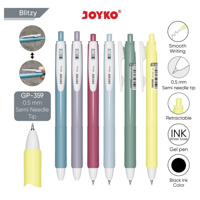 

Gel Pen Pulpen Pena Joyko GP-359 Blitzy Gel 0.5 mm Hitam PCS