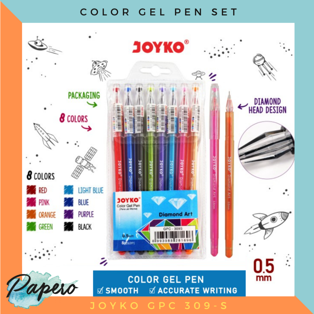 

Color Gel Pen / Pulpen / Pena Joyko GPC-309S / 1 Set 8 Warna / 0.5 mm