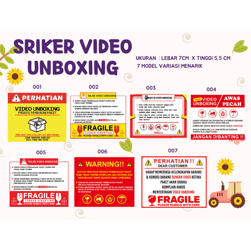 

<Isi 50 Pcs) Stiker Video Unboxing / Stiker Unboxing / Sticker Fragile / Stiker Label Pengiriman Online Shop Motif Unik