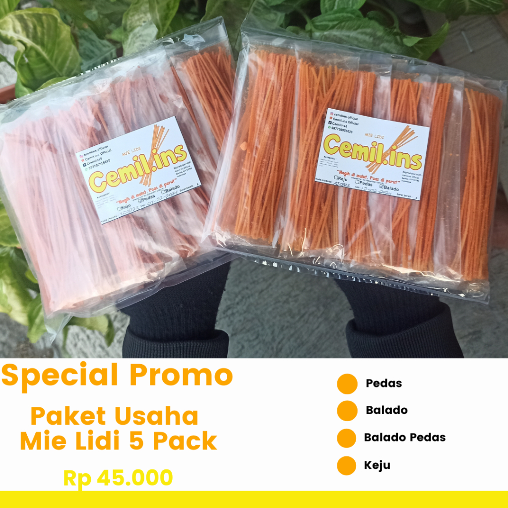 

PAKET USAHA 5 PACK CEMILAN MIE LIDI/BITING MURAH