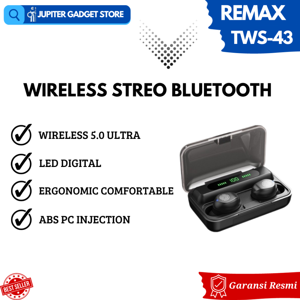 Headset Bluetooth Remax TWS-43 Digital Display TWS Earbuds