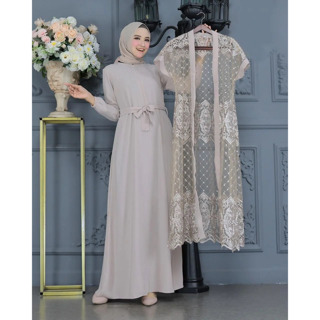 GAMIS WANITA SET OUTER TERBARU GAMIS PLUS BROKAT PREMIUM / SETELAN GAMIS PLUS ROMPI BRUKAT