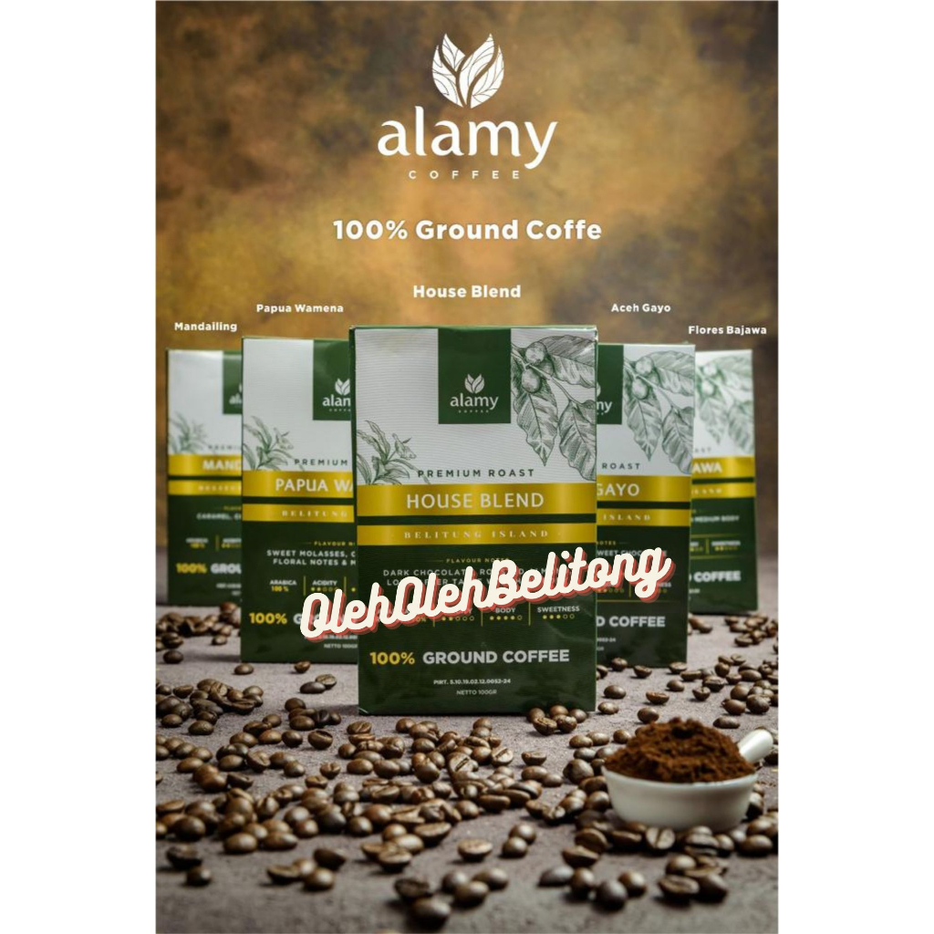 

Alamy coffee premium roast. 100gr. Asli bangka Belitung!!