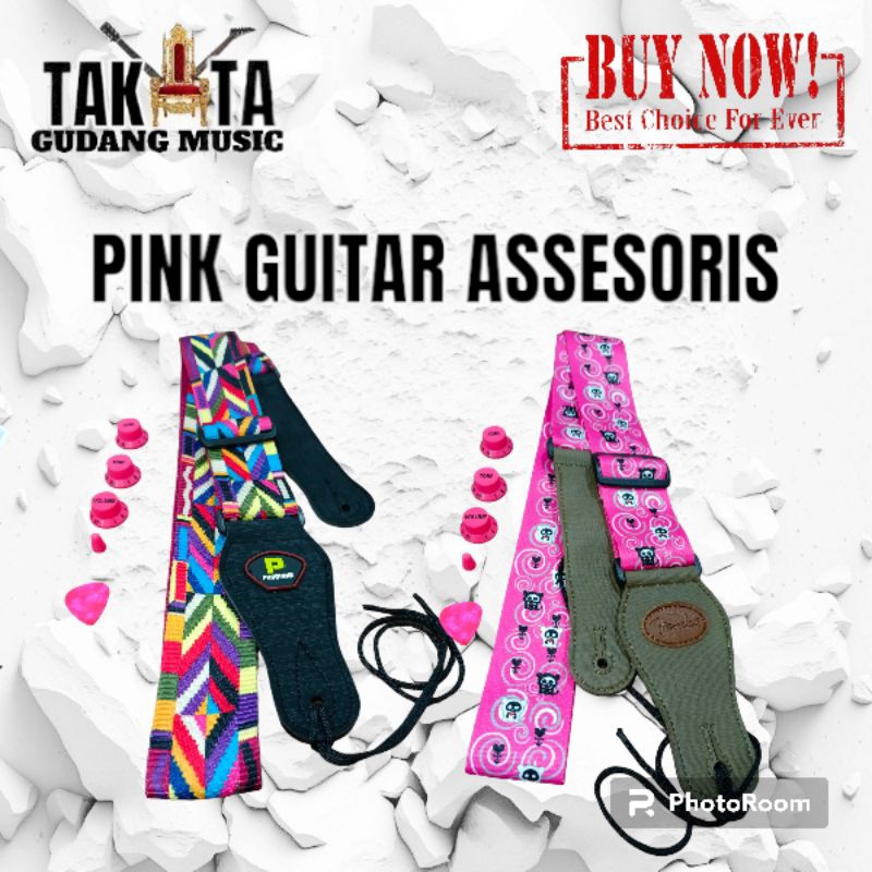 1 Set Aksesoris Gitar Pink Tema Pink Gitar Asessoris Strap Gitar Knop Gitar Pick Gitar