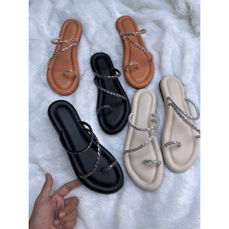 YONGYOHANA Claude Sandal Teplek Wanita Tali Gliter Jelly Blings Sendal Flat Wanita Tali Bisa Adjust