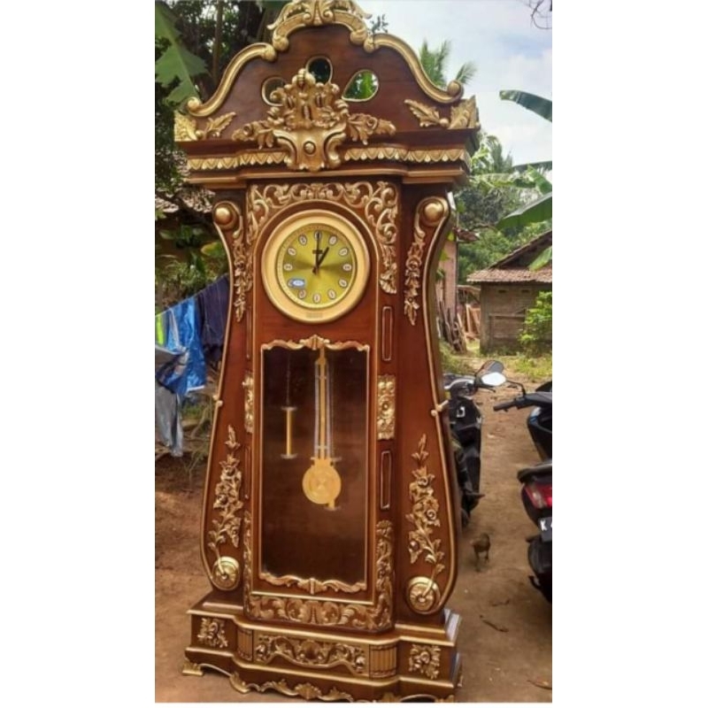 almari jam bandul berawijaya ukur kayu jati furniture klasik modern mebel jepara