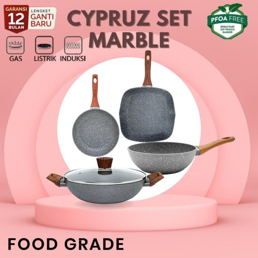 Cypruz Cyprus Pan Marble Set 4 pcs Panci Wajan Penggorengan Induksi