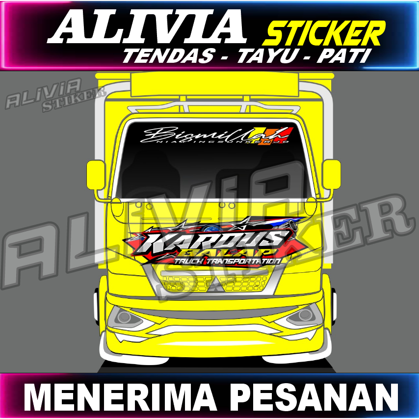 STIKER DECAL-STIKER KABIN DEPAN TRUK CANTER-STIKER KACA-STIKER KARDUS BALAP-STIKER BISMILLAH-STIKER 
