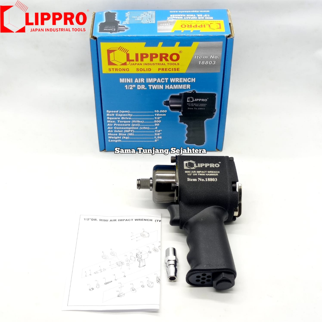 LIPPRO AIR IMPACT WRENCH 1/2" / TWIN HAMMER MINI (18803) / TEMBAKAN PEMBUKA MUR ANGIN